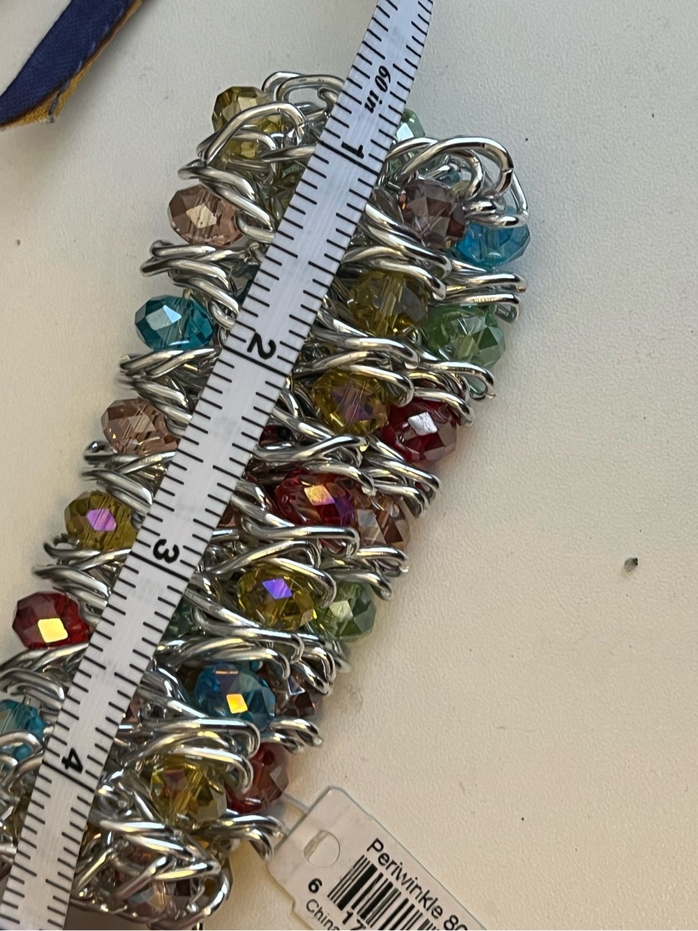 NWT Wide Woven silver Tone Stretch Bracelet Multi Color Faceted Crystals - Picture 5 of 5